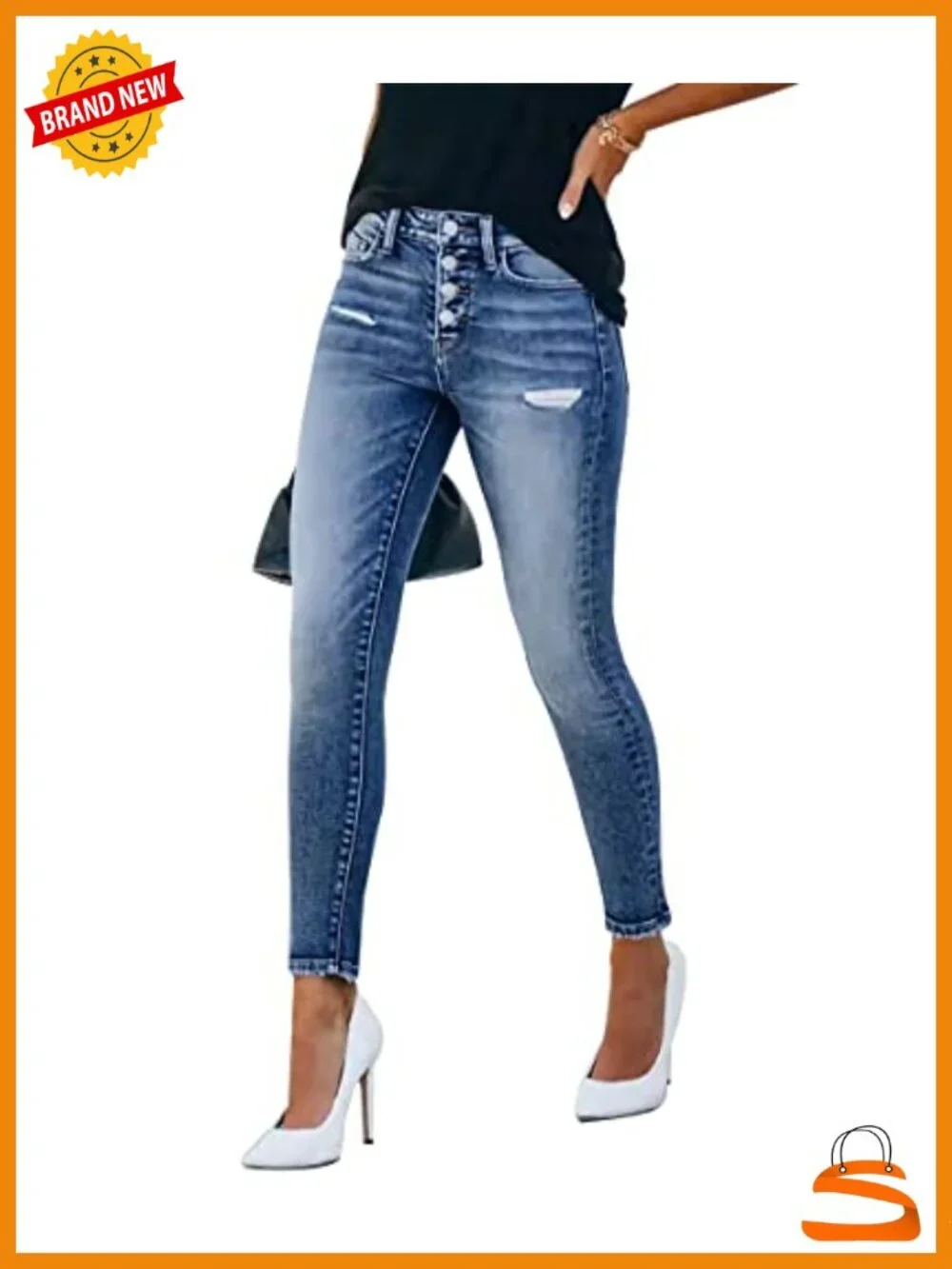 Stretchy Skinny Ripped Distressed High Rise Denim Jeans